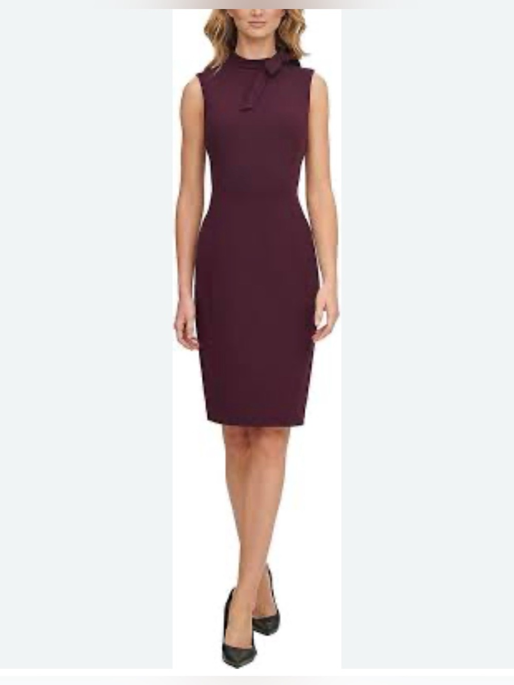 NEW Calvin Klein Women Burgundy Sheath Dress Size 8 Tie Neck business Cocktail